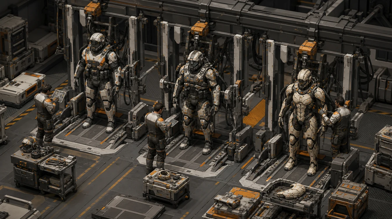 Три обслуживаемые версии одной 3D-платформы костюма: земная, гибридная и глубоко интегрированная ксенотехнологическая
